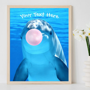 Schattige dolfijn, kauwgom bubbel, naam of bericht poster