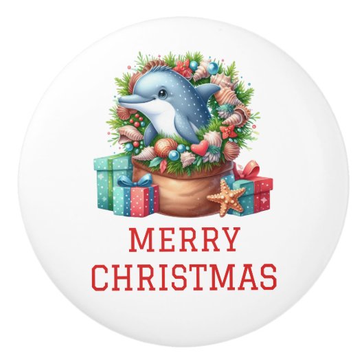 Schattige Dolfijn Kerst Keramische Knop (Voorkant)