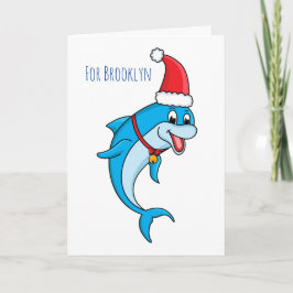 Schattige dolfijn met kerstmanhoed cartoon kaart