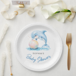 Schattige Dolfijn Minimalistisch Baby shower Papieren Bordje