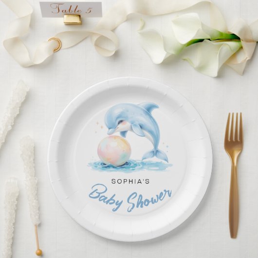 Schattige Dolfijn Minimalistisch Baby shower Papieren Bordje (Huwelijk)