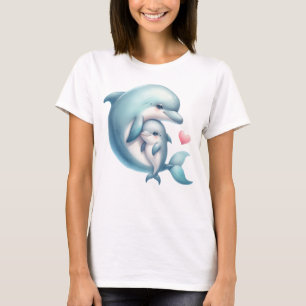 Schattige Dolfijn Moeder en Baby Hart Illustratie T-shirt