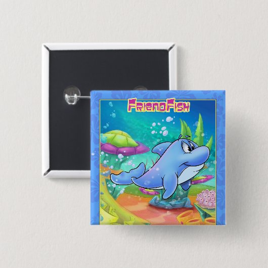schattige dolfijn op een knop vierkante button 5,1 cm (Voorkant /achterkant)