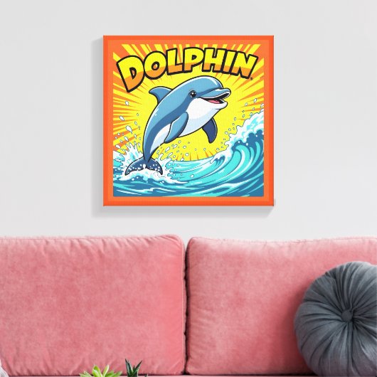 Schattige dolfijn springt uit de Oceaan Canvas Afdruk (Insitu (Woonkamer))