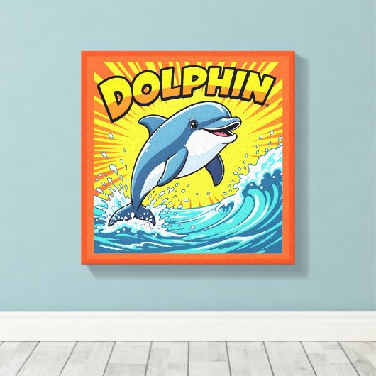 Schattige dolfijn springt uit de Oceaan Canvas Afdruk (Insitu (Houten vloer))