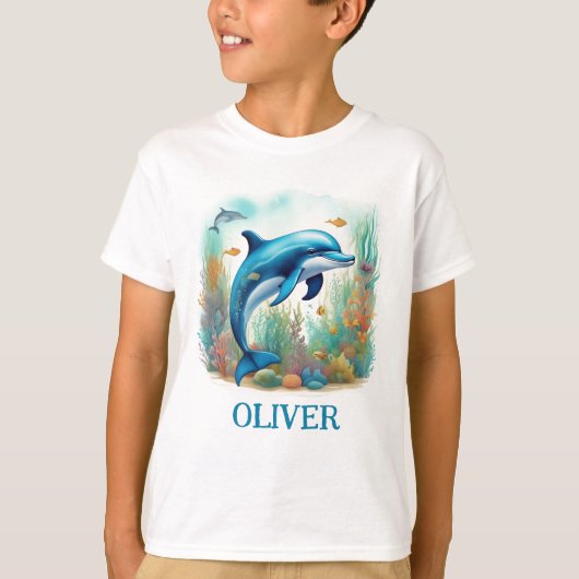 Schattige Dolfijn Waterverf Persoonlijk T-shirt (Voorkant)
