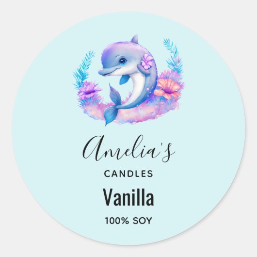 Schattige Dolfijn Zee Creature - Candle Business Ronde Sticker (Voorkant)