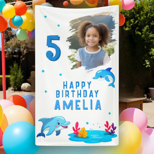 Schattige Dolfijn Zee Dieren Foto Verjaardagsfeest Spandoek
