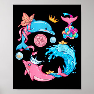 Schattige Dolfijn Zeemeermin Kawaii Oceaan Zee Die Poster