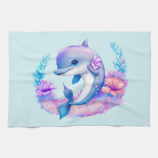 Schattige dolfijn zeewezen theedoek (Horizontaal)