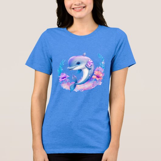 Schattige Dolfijn Zeewezen Tri-Blend Shirt (Voorkant)