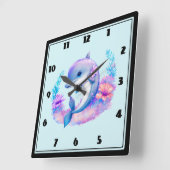 Schattige dolfijn zeewezen vierkante klok (Hoek)