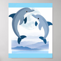 Schattige Dolfijnen Oceaan Kunstprint | Kust Blauw