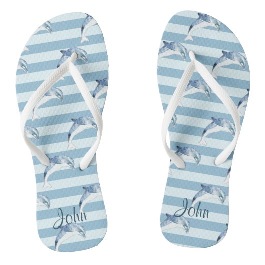 Schattige dolfijnen op lichtblauwe strepen teenslippers (Voetbed)