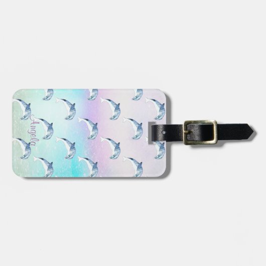 Schattige Dolfijnen, op maat gesneden lijnen Bagagelabel (Voorkant horizontaal)