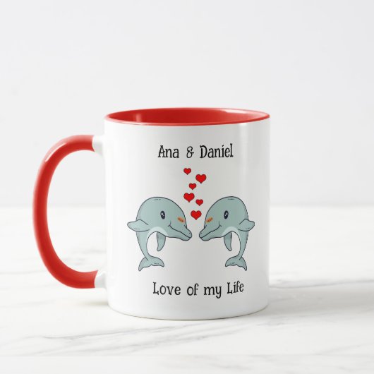 Schattige Dolphin Paar Gepersonaliseerd Cadeau Mok (Links)
