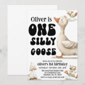 schattige domme gans ,één domme gans 1e feest uitn kaart (Voorkant / Achterkant)