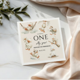 schattige domme gans, Eén domme gans 1e verjaardag Servet