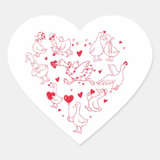 Schattige Domme Gans Hart Valentijn Sticker (Voorkant)
