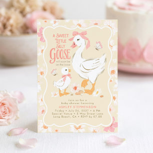 Schattige Domme Gans Roze Strik Meisje Baby Shower Kaart