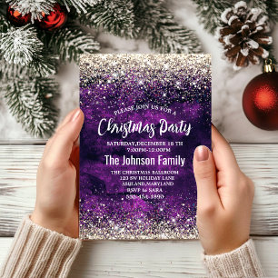 Schattige donker paarse gouden faux glitter kerst kaart