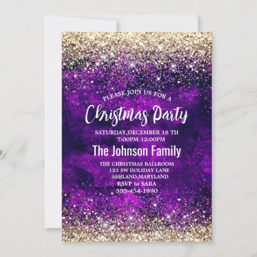 Schattige donker paarse gouden faux glitter kerst kaart (Voorkant)