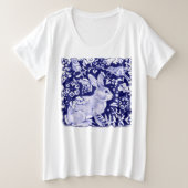 Schattige Donkerblauw Konijnenbos Vogel Bloemen Un Grote Maat T-shirt (Design voorkant)