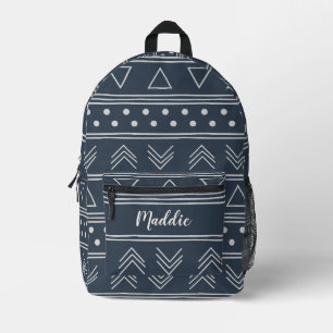 Schattige Donkerblauw Mudcloth Monogram Naam Bedrukte Rugzak