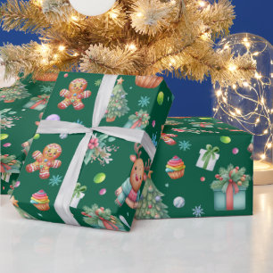 Schattige donkergroen kerstpatroon Holiday Cheer Cadeaupapier