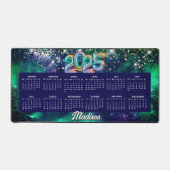 Schattige donkergroen paarse faux glitter monogram bureaumat (Voorkant)