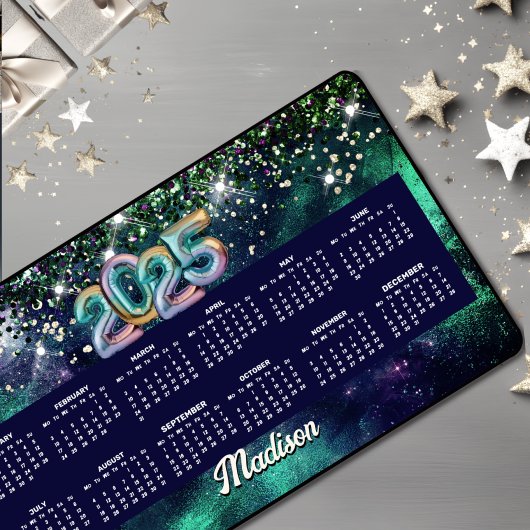 Schattige donkergroen paarse faux glitter monogram bureaumat