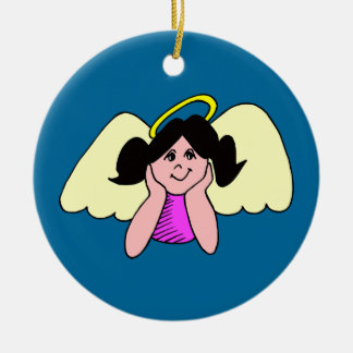 Schattige donkerharig meisje kerstengel keramisch ornament