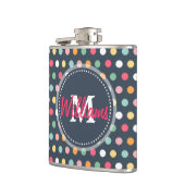 Schattige, donkerkleurige monogram polka-stippen heupfles (Links)