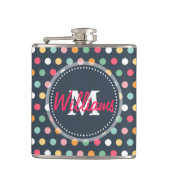 Schattige, donkerkleurige monogram polka-stippen heupfles (Voorkant)
