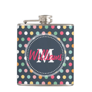 Schattige, donkerkleurige monogram polka-stippen heupfles