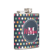 Schattige, donkerkleurige monogram polka-stippen heupfles (Rechts)