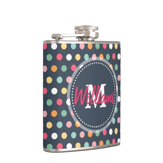 Schattige, donkerkleurige monogram polka-stippen heupfles (Rechts)