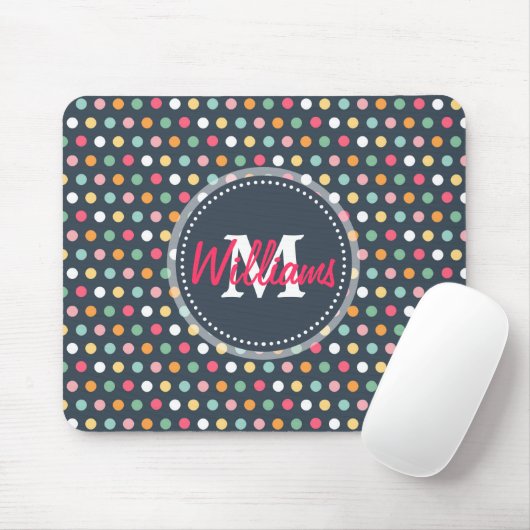 Schattige, donkerkleurige monogram polka-stippen muismat (Met muis)