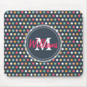 Schattige, donkerkleurige monogram polka-stippen muismat (Voorkant)