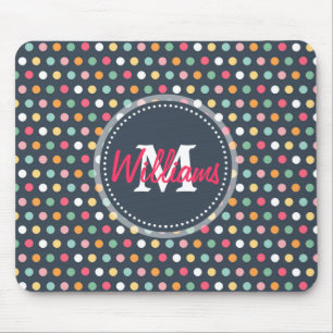 Schattige, donkerkleurige monogram polka-stippen muismat