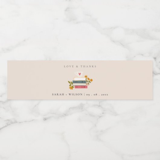 Schattige donkerroze gestapelde verhalenboeken blo waterfles etiket (Enkel label)