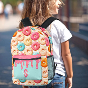 Schattige donutpatroon druppelend zoet roze monogr bedrukte rugzak