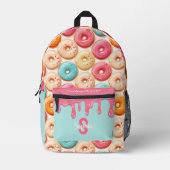 Schattige donutpatroon druppelend zoet roze monogr bedrukte rugzak (Voorkant)