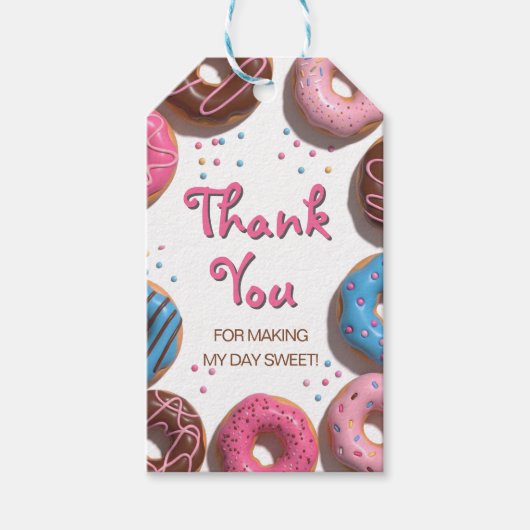 schattige donuts 1e verjaardag cadeaulabel (Voorkant)
