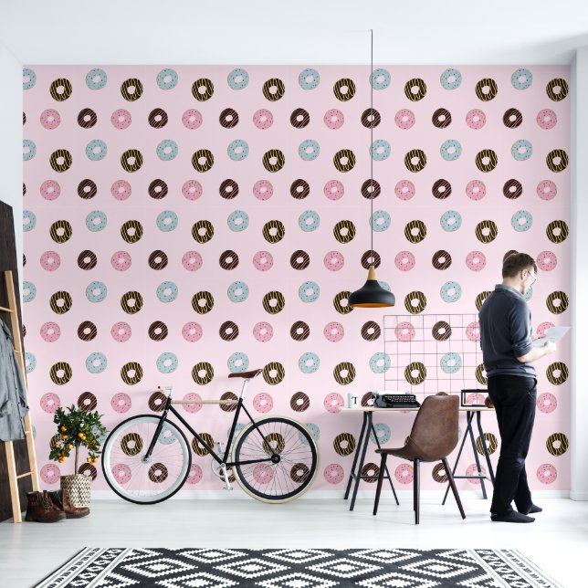 Schattige Donuts Roze Behang (Woonkamer)
