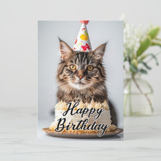 Schattige donzige kat - Cat Lover Verjaardagskaart (Staand voorkant)