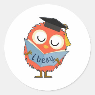 Schattige Donzige Uil Mascotte Ronde Sticker