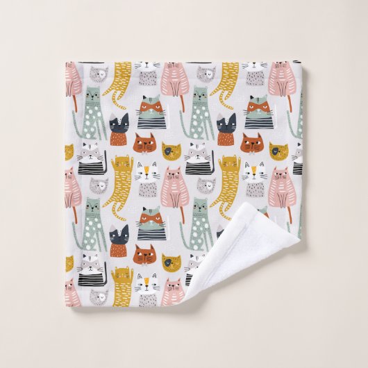 Schattige Doodle Hand getrokken kattenpatroon Bad Handdoek (Wasdoekje)