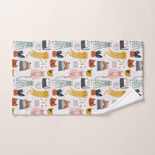 Schattige Doodle Hand getrokken kattenpatroon Bad Handdoek (Handdoek)
