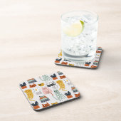 Schattige Doodle Hand getrokken kattenpatroon Bier Onderzetter (Rechterzijde)